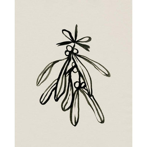 Mistletoe Sketch with Bows II Black Modern Wood Framed Art Print by Caroline, Emma