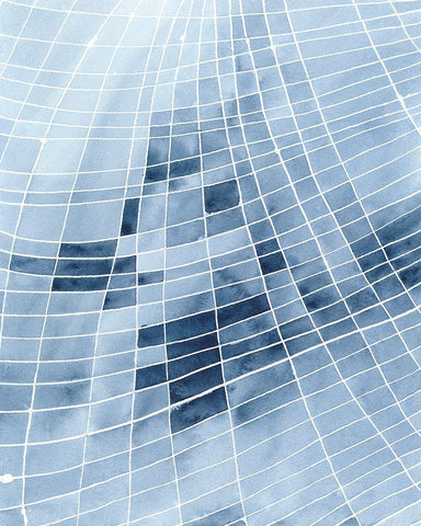 Blue Grid II White Modern Wood Framed Art Print with Double Matting by Moore, Regina