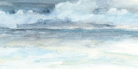 Ocean Skyline I White Modern Wood Framed Art Print with Double Matting by Moore, Regina