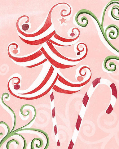Candy Cane Holiday I Black Ornate Wood Framed Art Print with Double Matting by Vess, June Erica