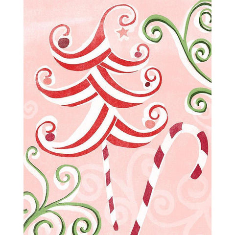 Candy Cane Holiday I White Modern Wood Framed Art Print by Vess, June Erica