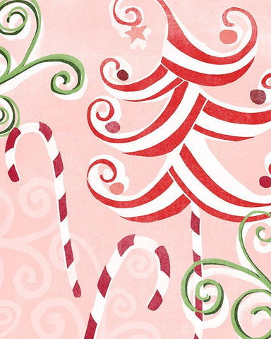 Candy Cane Holiday II White Modern Wood Framed Art Print with Double Matting by Vess, June Erica