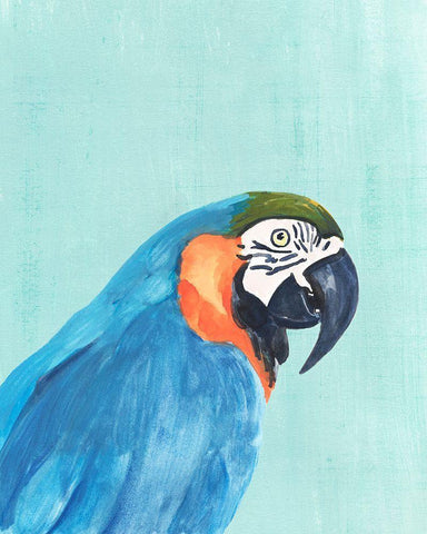 Exotic Bird on Blue I Black Ornate Wood Framed Art Print with Double Matting by Warren, Annie