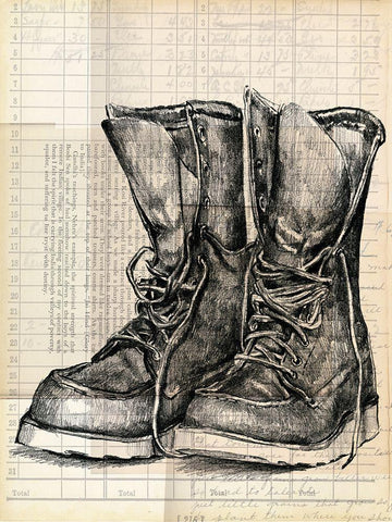 Boots on the Ground II White Modern Wood Framed Art Print with Double Matting by Parker, Jennifer Paxton