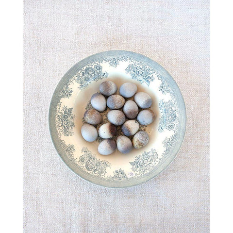 Quail Eggs on Blue Plate Black Modern Wood Framed Art Print by Soderman, Tania