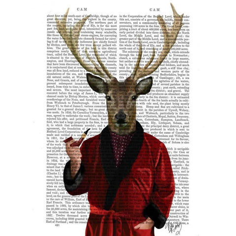 Deer in Smoking Jacket Gold Ornate Wood Framed Art Print with Double Matting by Fab Funky