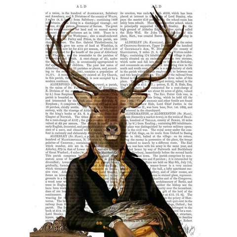 Deer in Chair Black Modern Wood Framed Art Print with Double Matting by Fab Funky