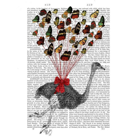 Ostrich Flying with Butterflies White Modern Wood Framed Art Print by Fab Funky