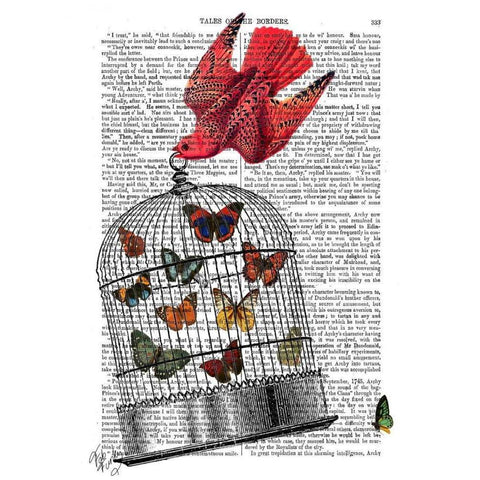 Flying Birdcage White Modern Wood Framed Art Print by Fab Funky