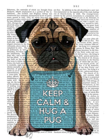 Hug a Pug White Modern Wood Framed Art Print with Double Matting by Fab Funky