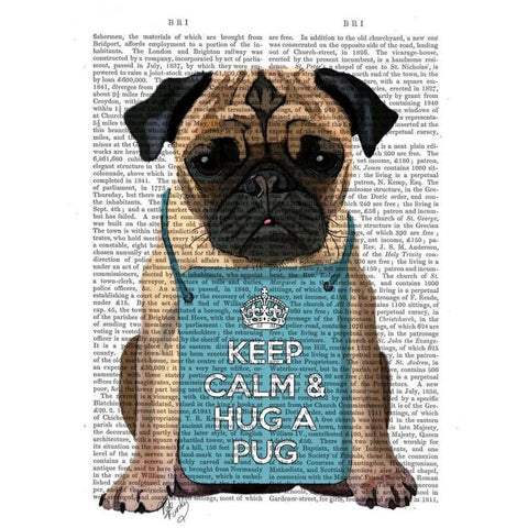 Hug a Pug White Modern Wood Framed Art Print by Fab Funky