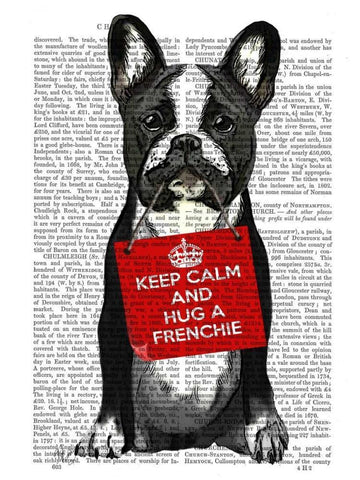 Hug a Frenchie White Modern Wood Framed Art Print with Double Matting by Fab Funky