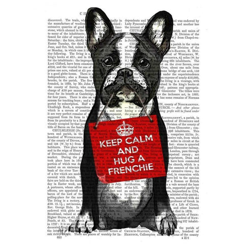 Hug a Frenchie Black Modern Wood Framed Art Print with Double Matting by Fab Funky