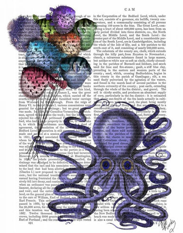 Octopus and Puffer Fish Balloons Black Ornate Wood Framed Art Print with Double Matting by Fab Funky