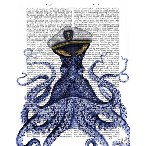 Captain Octopus Black Modern Wood Framed Art Print with Double Matting by Fab Funky