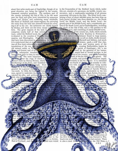 Captain Octopus Black Ornate Wood Framed Art Print with Double Matting by Fab Funky