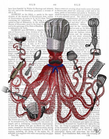 Octopus Fabulous French Chef White Modern Wood Framed Art Print with Double Matting by Fab Funky