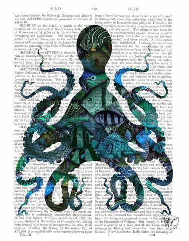 Fishy Blue Octopus Black Ornate Wood Framed Art Print with Double Matting by Fab Funky