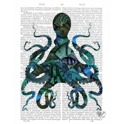 Fishy Blue Octopus White Modern Wood Framed Art Print by Fab Funky