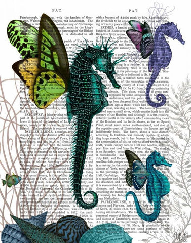 Seahorse Trio With Wings Black Ornate Wood Framed Art Print with Double Matting by Fab Funky