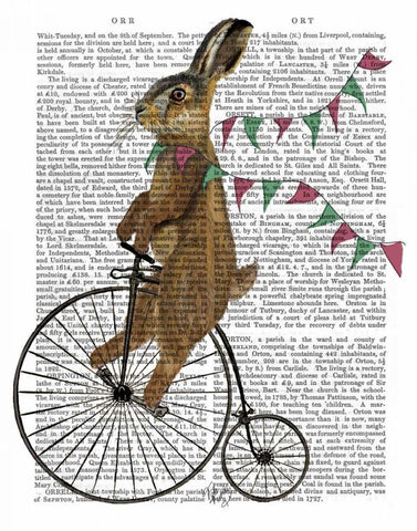 Rabbit On Penny Farthing Black Ornate Wood Framed Art Print with Double Matting by Fab Funky