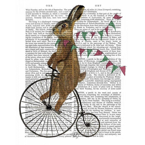 Rabbit On Penny Farthing White Modern Wood Framed Art Print by Fab Funky