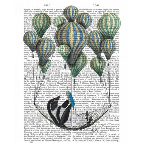 Penguin in Hammock Balloon Black Modern Wood Framed Art Print with Double Matting by Fab Funky