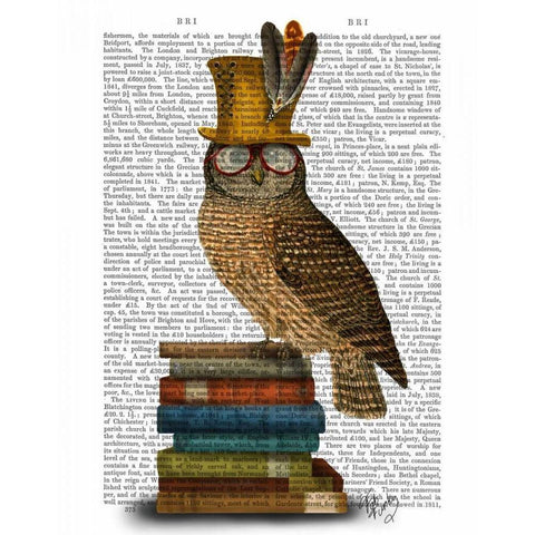 Owl On Books Black Modern Wood Framed Art Print with Double Matting by Fab Funky