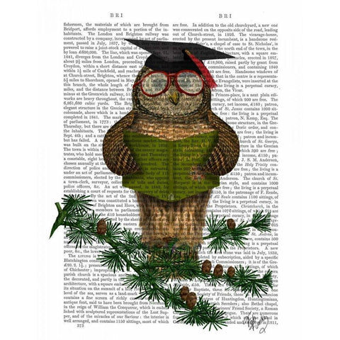 Owl Reading On Branch Black Modern Wood Framed Art Print with Double Matting by Fab Funky