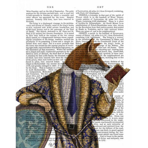 Book Reader Fox Gold Ornate Wood Framed Art Print with Double Matting by Fab Funky