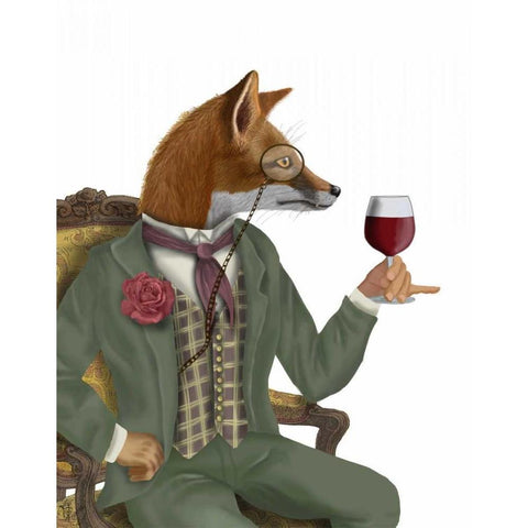 Wine Taster Fox, Portrait Gold Ornate Wood Framed Art Print with Double Matting by Fab Funky