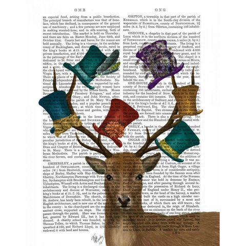 Hat Collector Deer White Modern Wood Framed Art Print by Fab Funky