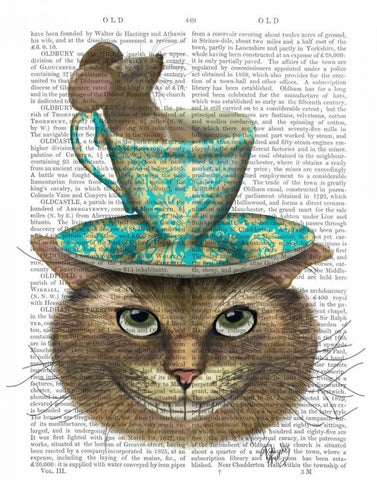 Cheshire Cat with Cup on Head White Modern Wood Framed Art Print with Double Matting by Fab Funky