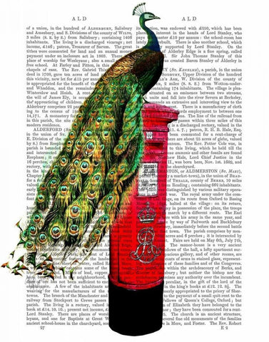 Peacock on Postbox Black Ornate Wood Framed Art Print with Double Matting by Fab Funky