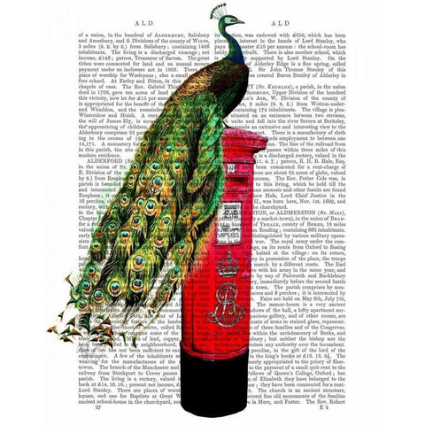 Peacock on Postbox Gold Ornate Wood Framed Art Print with Double Matting by Fab Funky