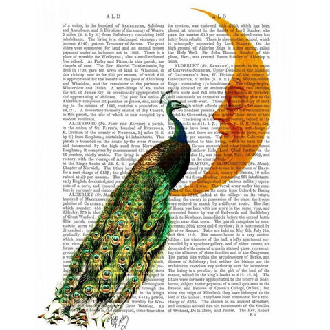 Peacock on the Moon Black Modern Wood Framed Art Print with Double Matting by Fab Funky