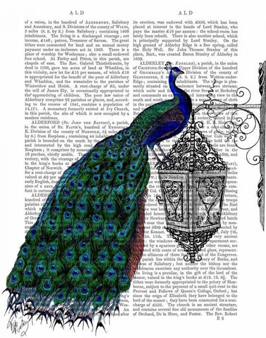 Peacock On Lamp Black Ornate Wood Framed Art Print with Double Matting by Fab Funky