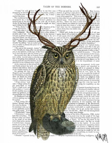 Owl with Antlers plain White Modern Wood Framed Art Print with Double Matting by Fab Funky