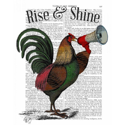 Rooster With Loudhailer White Modern Wood Framed Art Print by Fab Funky