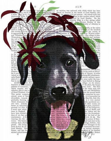 Black Labrador With Green Fascinator White Modern Wood Framed Art Print with Double Matting by Fab Funky