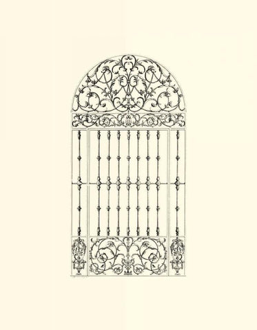 B-W Wrought Iron Gate III White Modern Wood Framed Art Print with Double Matting by Unknown