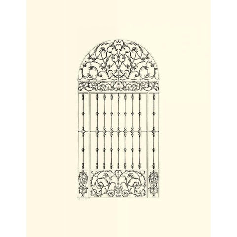 B-W Wrought Iron Gate III Gold Ornate Wood Framed Art Print with Double Matting by Unknown