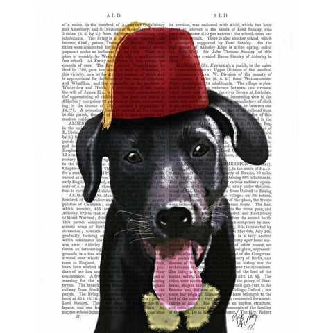 Black Labrador With Fez Black Modern Wood Framed Art Print by Fab Funky