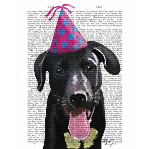 Black Labrador With Party Hat Black Modern Wood Framed Art Print by Fab Funky