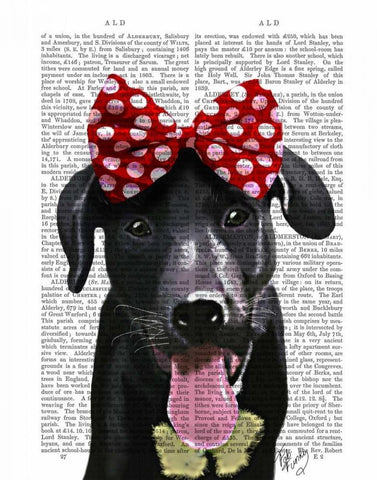 Black Labrador With Red Bow On Head Black Ornate Wood Framed Art Print with Double Matting by Fab Funky