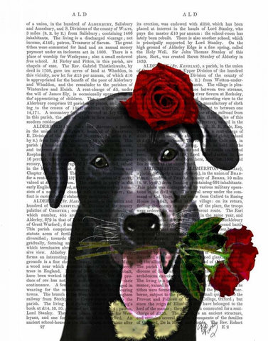 Black Labrador with Roses White Modern Wood Framed Art Print with Double Matting by Fab Funky