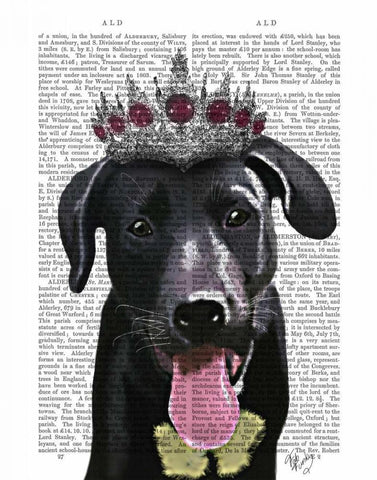 Black Labrador With Tiara Black Ornate Wood Framed Art Print with Double Matting by Fab Funky