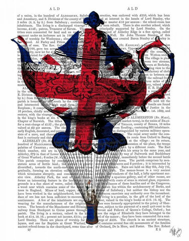 Union Jack Flying Teapot Black Ornate Wood Framed Art Print with Double Matting by Fab Funky