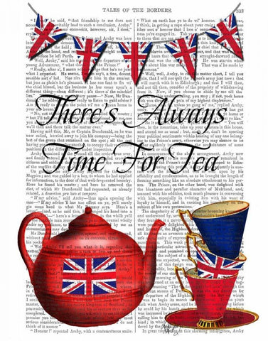 Time For Tea Black Ornate Wood Framed Art Print with Double Matting by Fab Funky