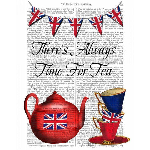 Time For Tea Black Modern Wood Framed Art Print by Fab Funky
